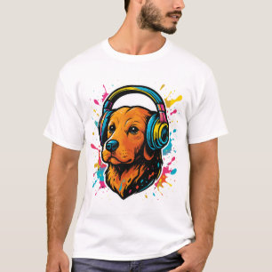 Bunter Hund mit Kopfhörern T-Shirt