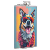 Bunter Hund mit Sonnenbrille Flachmann (Rechts)