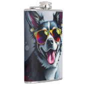 Bunter Hund mit Sonnenbrille Flachmann (Rechts)