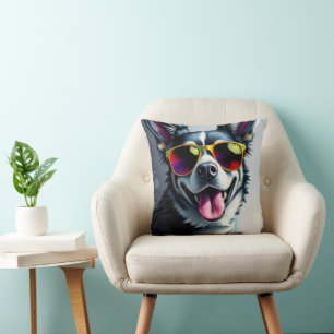 Bunter Hund mit Sonnenbrille Kissen