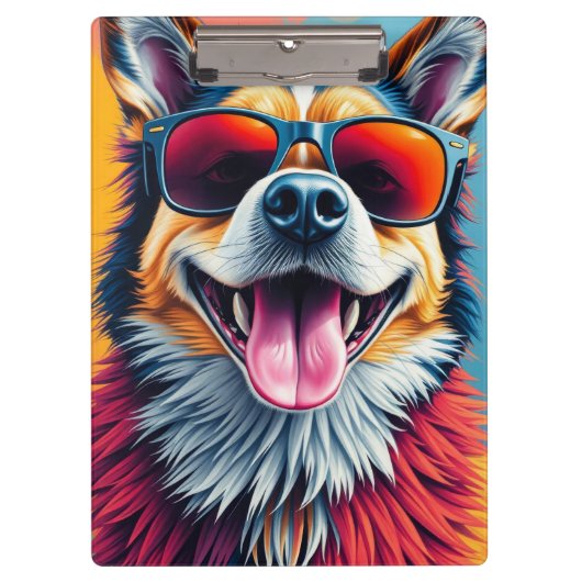 Bunter Hund mit Sonnenbrille Klemmbrett (Vorderseite)