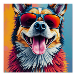 Bunter Hund mit Sonnenbrille Poster
