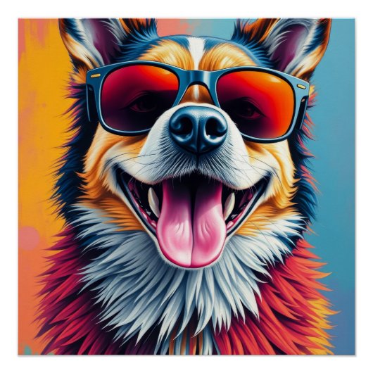 Bunter Hund mit Sonnenbrille Poster (Vorderseite)