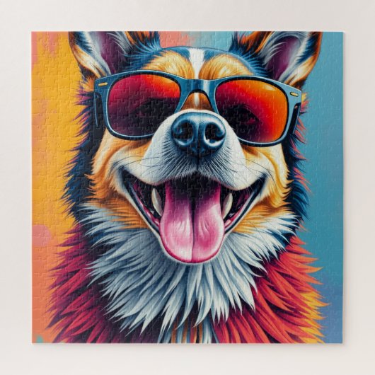 Bunter Hund mit Sonnenbrille Puzzle (Vertikal)