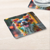 Bunter Hund Pop Art Spritzer Rechteckiger Pappuntersetzer (angewinkelt)