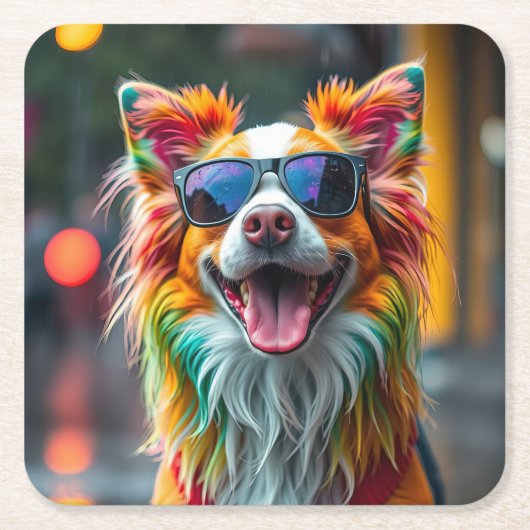 Bunter Hund Pop Art Spritzer Rechteckiger Pappuntersetzer (Vorderseite)