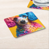 Bunter Hund Rechteckiger Pappuntersetzer (angewinkelt)