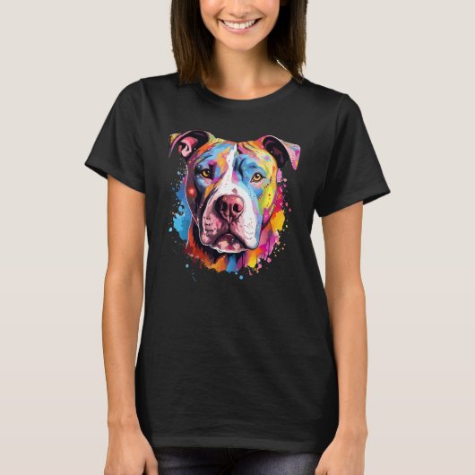 Bunter Hund Splash Art Pitbull T-Shirt (Vorderseite)