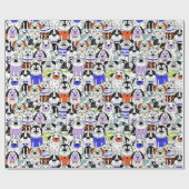 Bunter Hunde-Muster mit Menschenmenge Geschenkpapier (Flach)