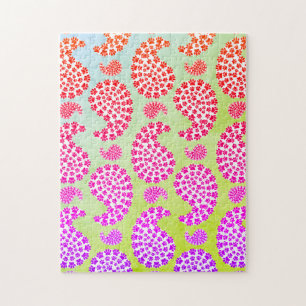 Bunter Hundpfotenabdruck Paisley im Vintage-Stil Puzzle