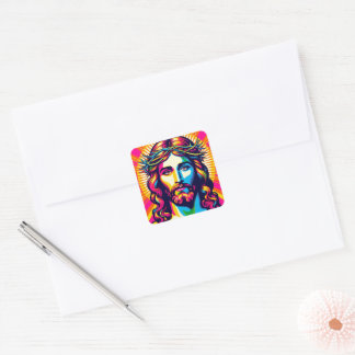 Bunter Jesus-Aufkleber! Quadratischer Aufkleber