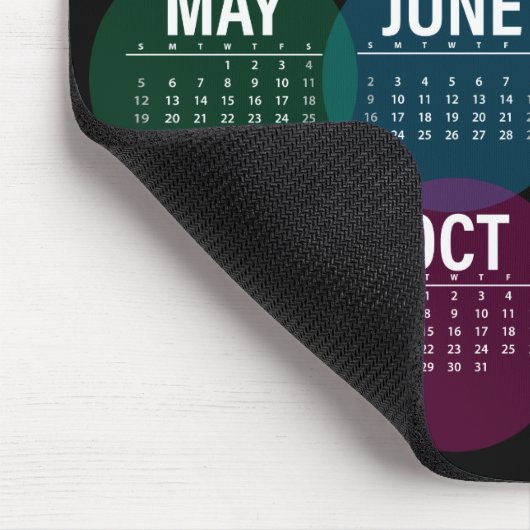 Bunter Kalender 2019 auf Schwarzem Mousepad (Ecke)