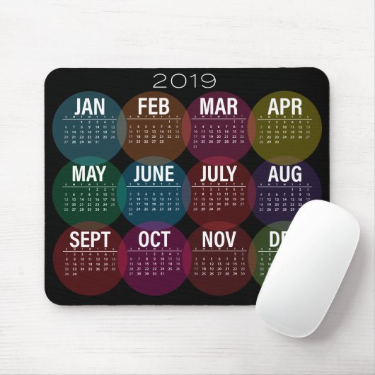 Bunter Kalender 2019 auf Schwarzem Mousepad (Mit Mouse)