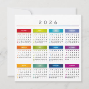 Bunter Kalender 2026 - Regenbogenfarben 3 Spalten Feiertagskarte