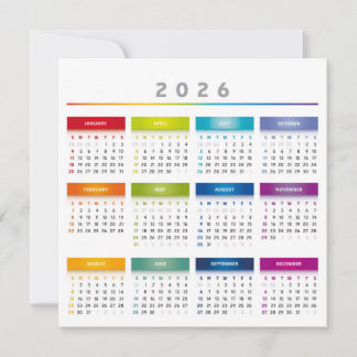 Bunter Kalender 2026 - Regenbogenfarben 3 Spalten Feiertagskarte