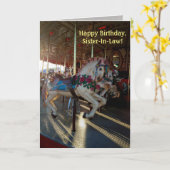 Bunter Karussell-Pferde-/Schwägerin-Geburtstag Karte (Gelbe Blume)