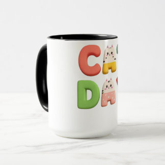 Bunter Katzen-Tag-Typografie mit Katzenbuchstaben Tasse