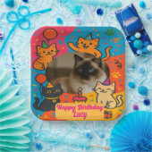 Bunter Katzengeburtstag mit individuellem Foto & N Pappteller (Party)