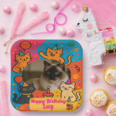 Bunter Katzengeburtstag mit individuellem Foto & N Pappteller (Party)