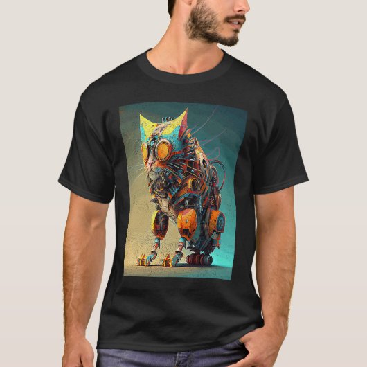 Bunter Katzenroboter T-Shirt (Vorderseite)