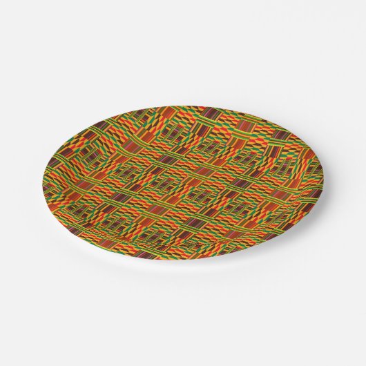Bunter Kente PapierTeller (Schrägansicht)