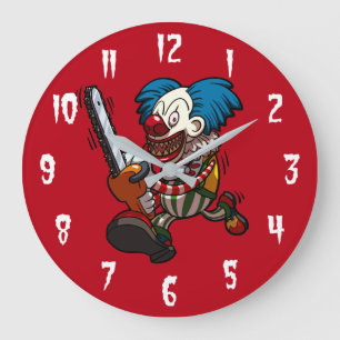 Bunter Kettensägen-Clown-Halloween-Horror-Cartoon Große Wanduhr