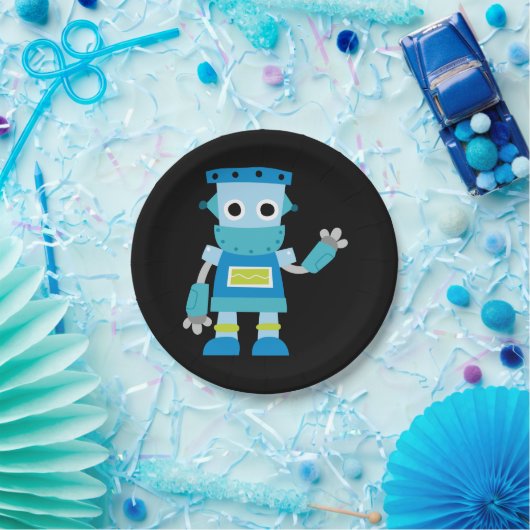 Bunter Kinderblau-Roboter Pappteller (Party)