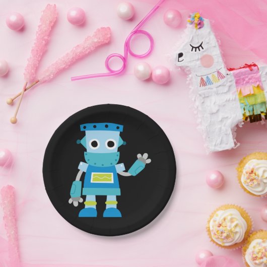 Bunter Kinderblau-Roboter Pappteller (Party)