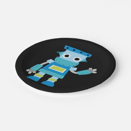 Bunter Kinderblau-Roboter Pappteller (Schrägansicht)