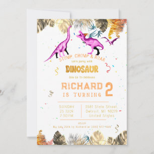 Bunter Kindergeburtstag mit Dinosaurier-Motto Einladung