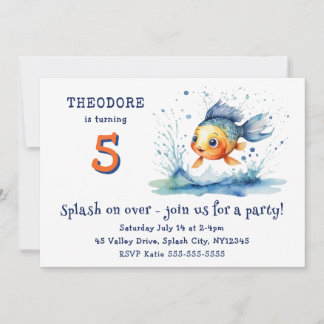 Bunter Kindergeburtstag mit springendem Fisch - in Einladung