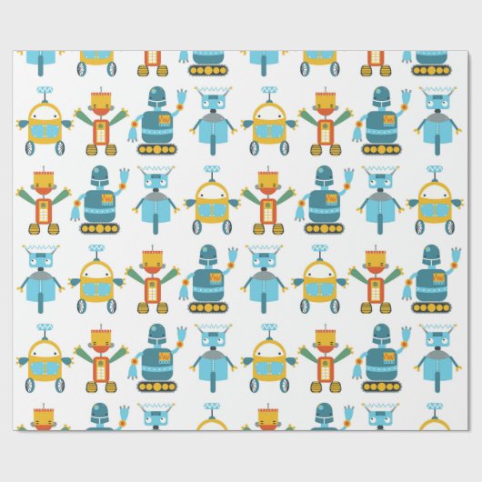Bunter Kinderroboter Geschenkpapier (Flach)