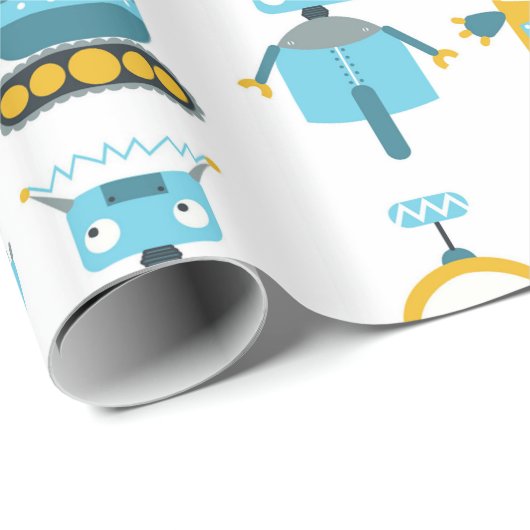 Bunter Kinderroboter Geschenkpapier (Rolleneckpunkt)
