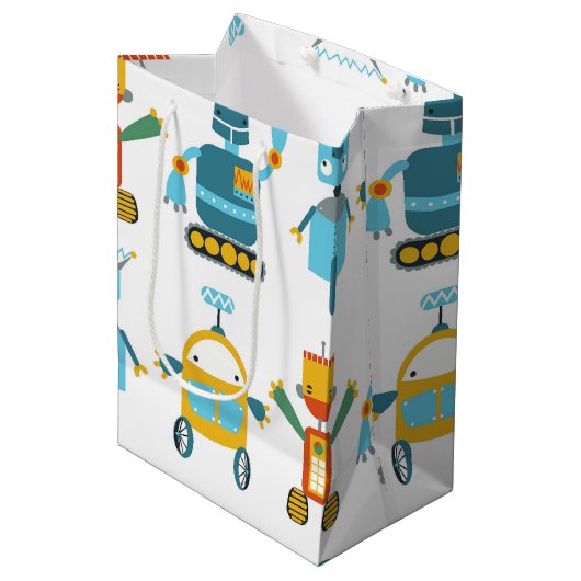 Bunter Kinderroboter Mittlere Geschenktüte (Vorderseite Schrägansicht)