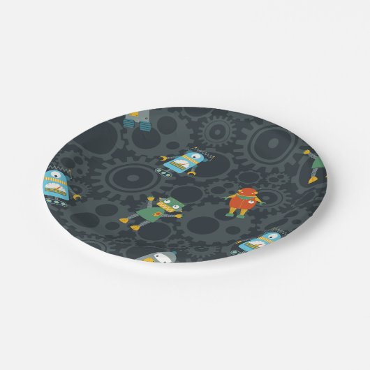 Bunter Kinderroboter Pappteller (Schrägansicht)