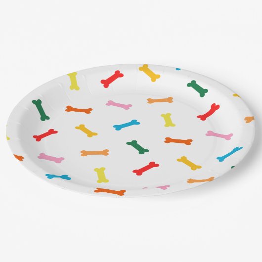 Bunter Knochen-Hundekuchen-Party-Teller für Hunde Pappteller (Schrägansicht)