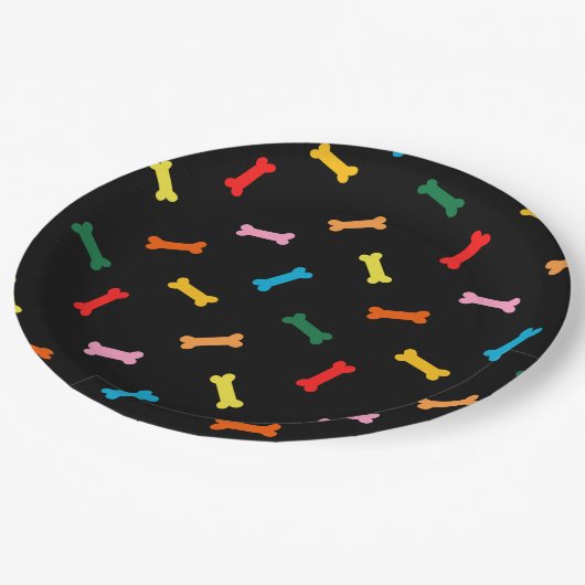 Bunter Knochen-Hundekuchen-Party-Teller für Hunde Pappteller (Schrägansicht)