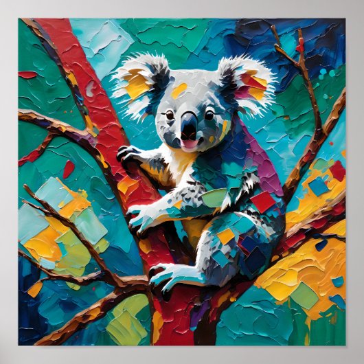 Bunter Koala auf Baum – Moderne Impasto  Poster (Vorne)