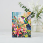 Bunter Kolibri Moderne Kunst Postkarte (Stehend Vorderseite)