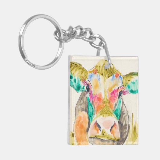 Bunter Kuh-Entwurf Schlüsselanhänger (Vorderseite links)