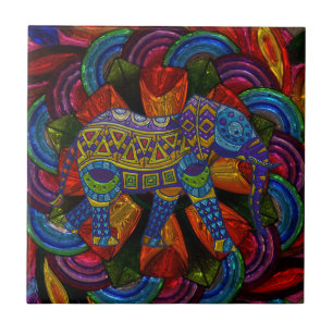 Bunter, kunstvoller Elefant und Mandala Fliese