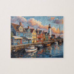 Bunter Leuchtturm-Hafenort Puzzle
