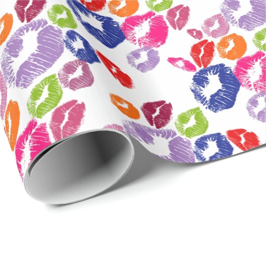Bunter Lippenstift küsst Lippenfarbe Geschenkpapier (Rolleneckpunkt)