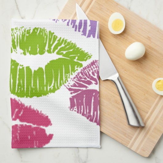 Bunter Lippenstift küsst Lippenfarbe Geschirrtuch (Viertel Falte)