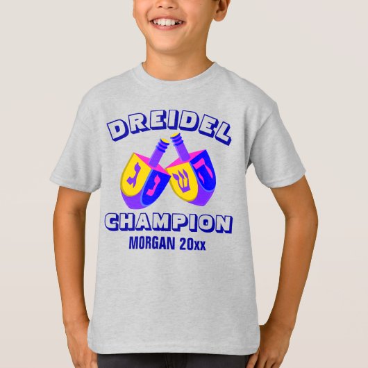 Bunter lustiger Dreidel Champion Chanukkas T-Shirt (Vorderseite)
