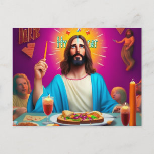 Bunter lustiger Jesus an seinem Geburtstag Postkarte