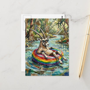 Bunter lustiger Oryx auf einer Schwimmtour Postkarte