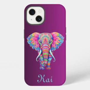 Bunter Mandala-Elefant mit individuellem Namen iPhone 13 Hülle
