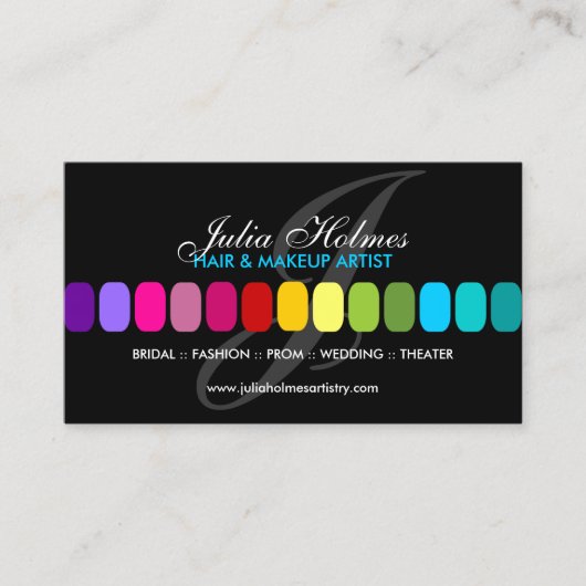 Bunter Maskenbildner mit Monogramm Visitenkarte (Vorderseite)