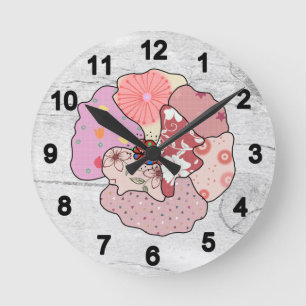 Bunter Mohn Runde Wanduhr